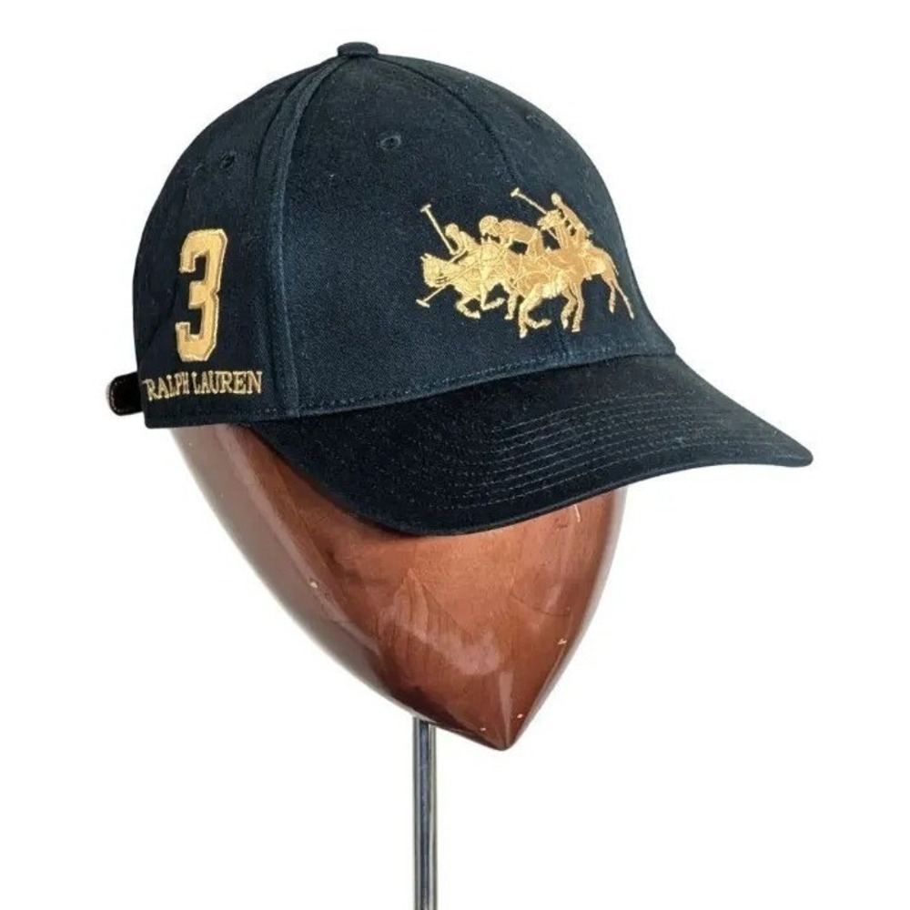 Polo Ralph Lauren Gold Triple Pony Embroidered Hat Leather Strap O/S NWT
